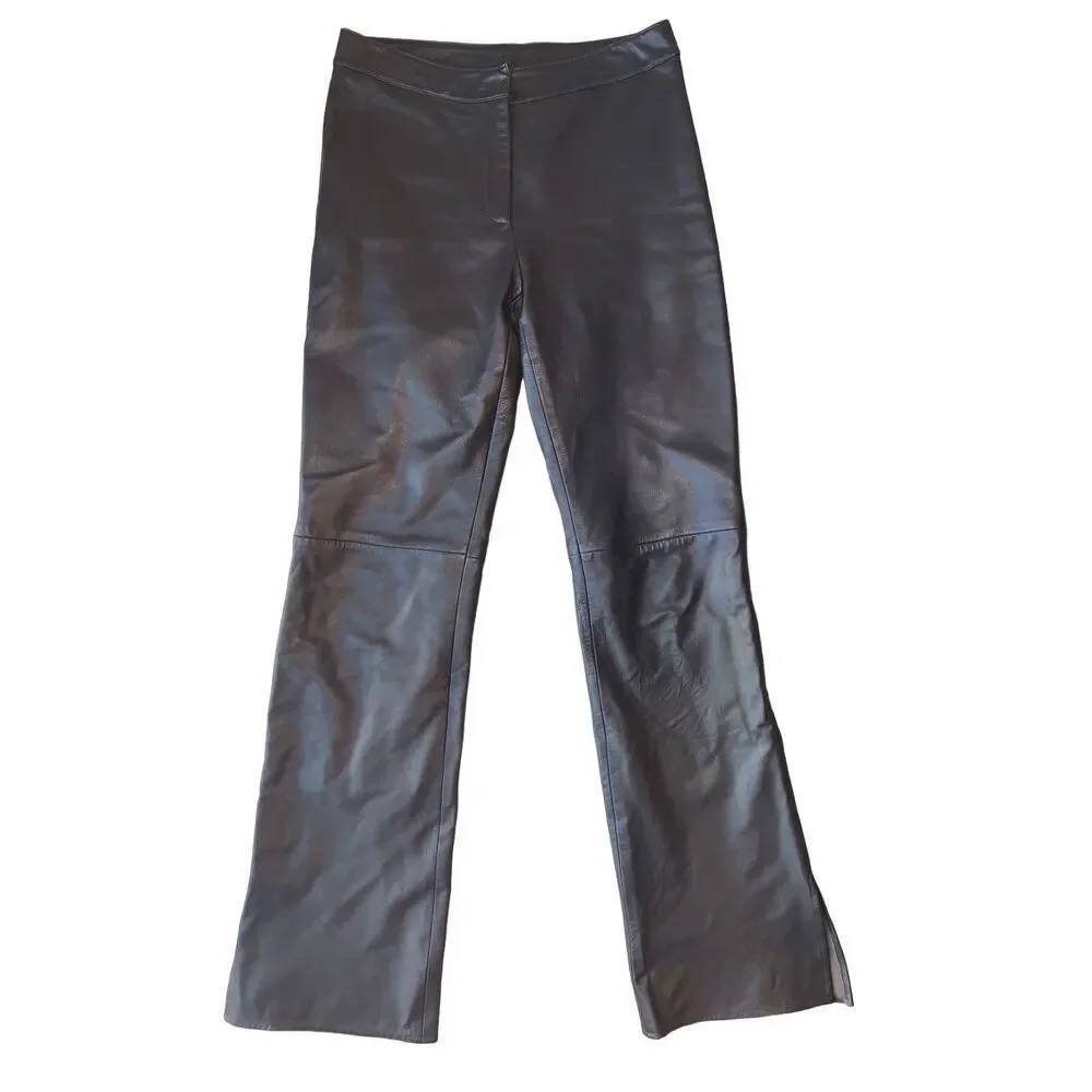 Caché Y2K 100% Brown Leather Straight Leg Pants - Picture 5 of 11